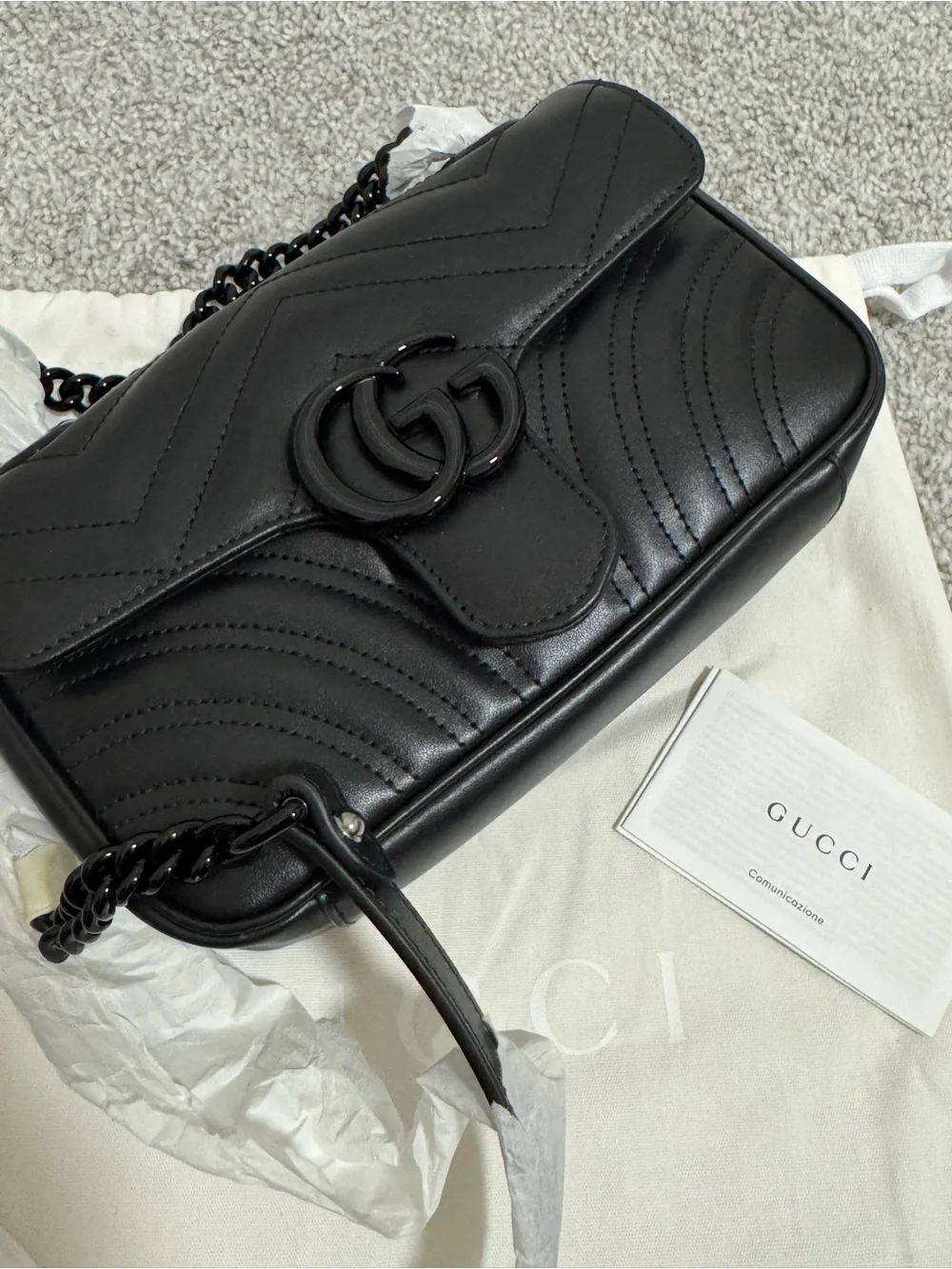 Gucci Black Quilted Leather Shoulder Bag with Double G